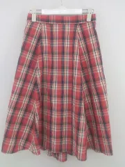◇ chocol raffine robe チェック ウエストゴム 膝下丈 フレア スカート サイズF レッド系 レディース P  【1301110003363】