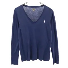 ポロラルフローレン Vネック ロゴ刺繍 長袖 Tシャツ M ネイビー POLO RALPH LAUREN メンズ 【中古】  【230425】