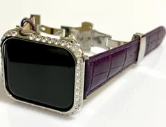 パープルシルバー★アップルウォッチバンド レザーベルト Apple Watch キラキラ　カバー　ケース  メンズ レディース  40mm 41mm 44mm 45mm
