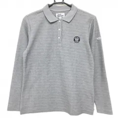 ジャックバニー 長袖ポロシャツ グレー ロゴネイビー 織生地 レディース 2(L) ゴルフウェア Jack Bunny