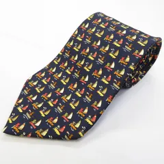 #ae サルヴァトーレ・フェラガモ Ferragamo ネクタイ 紺系 マルチ ヨット柄 動物柄 総柄 シルク イタリア製 メンズ [972558] k01