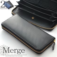 長財布　メンズ　革　カーボン加工　ラウンド財布　Merge　コインスルー機能