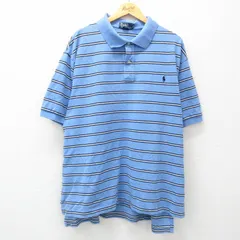 XL/古着 ラルフローレン 半袖 ブランド ポロ シャツ メンズ 90s ワンポイントロゴ 鹿の子 大きいサイズ コットン 薄紺他 ネイビー ボーダー