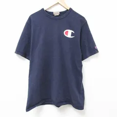 XL/古着 チャンピオン Champion 半袖 ブランド Tシャツ メンズ ワンポイントロゴ 大きいサイズ コットン クルーネック 紺 ネイビー 24may21