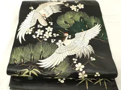 平和屋着物●アンティーク　大正ロマン　太鼓柄京袋帯　飛鶴枝花文　黒地　金糸　正絹　逸品　CAAX0645yk