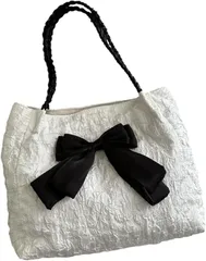 ReiLuana トート バッグ リボン A4 肩掛け 大容量 ファスナー ショルダー 軽量 通勤 通学 人気 可愛い おしゃれ レディース 大きめ チャック付き 防水(ホワイト)