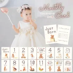マンスリーカード 16枚セット マンスリーフォト 月齢カード 月齢フォト 出生記録 くま テディベア Just born ナチュラル１歳 男の子 女の子 プレママ ニューボーンフォト お祝い 誕生日 記念日 思い出 メモリアル ファースト バースデー