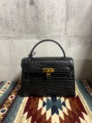 美品 シャイニング クロコダイル 本物 kaiyo カイヨウ リアル 黒 2WAY ハンドバッグ　ケリー　ケリー型
