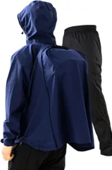BENQUE(ベンケ) リュックも濡れない レインウェア 上下セット メンズ 防水 雨具 カッパ 自転車 サイクル レインパンツ 登山 釣り バイク(ネイビー,  XL)