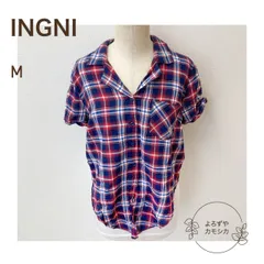 古着　INGNI　イング　前結び　半袖　トップス　シャツ　ブラウス　チェック　赤系　Mサイズ　レディース　カジュアル　春　夏