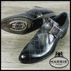 未使用 展示 定価66,000円 ハリス Harris キルト シングルモンク ビジネスシューズ 43(27.5cm) 黒 イタリア製 牛革 革底 メンズ