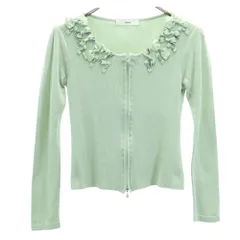 Rene ルネ 日本製 長袖 ジップアップ ニットカーディガン 34 ライトグリーン レディース 古着