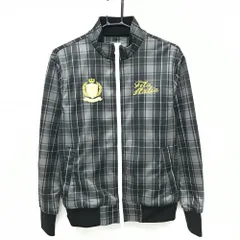 【美品】フィラゴルフ ジャケット グレー×黒 チェック 裏起毛 ロゴ刺しゅう ブルゾン メンズ M ゴルフウェア FILA GOLF