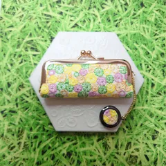 ハンドメイド がま口バッグ ポーチ スカイフル ライトベージュ ミナ