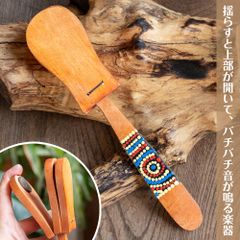 振るとバチバチ音が鳴る　木製クラッパー バリ島の打楽器｜手作り・ドットペイント装飾・天然素材の民族楽器 / クラッパー 