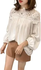 RED RAY レッドレイ ブラウス レース シフォン 長袖 トップス カットソー レディース(ホワイト,  2XL)