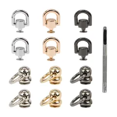 KDSSYFT ドロップハンドル リベット 12個セット 金具 回転式 スタッド ネジ入り 財布ボールスタッド レザーブレスレット ブーツ 靴 帽子 ハンドバッグ ジャケット装飾物 レザークラフト用 (3色+穴あけポンチ)