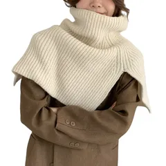 【新着商品】レディース リブニット スカーフ ネックウォーマー スヌード つけえり トレンド マフラー 付け衿 ポンチョ 付け襟 ケープ ニット 重ね着 スリット入り 防寒 保温 ハイネック 秋冬 [Gincci] おしゃれ