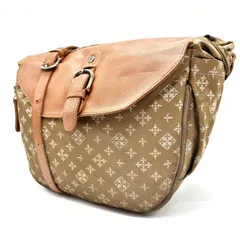 【良品】 ruseet ラシット ショルダーバッグ トートバッグ フラップ バックル 総柄 シルバー金具 肩掛け 斜め掛け ナイロン レザー レディース ベージュ 肌色