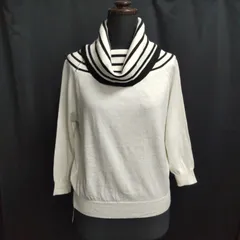 タグ付き新古品★STRAWBERRYFIELDS【ストロベリーフィールズ】 七分袖タートルネックセーター【2/レディースM程度/ホワイト×ブラック/ボーダー柄】Tops/knit◆BJ036-a