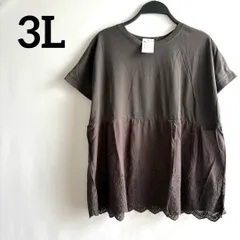 B級品新品3L大きいサイズ半袖Tシャツチャコールフレアトップスレース風刺繍