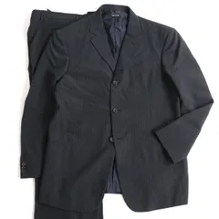 美品□黒タグ ジョルジオアルマーニ BORGO21 ストライプ柄 シルク混 シングルスーツ 上下セットアップ ブラック 40 イタリア製 ビジネス◎のサムネイル