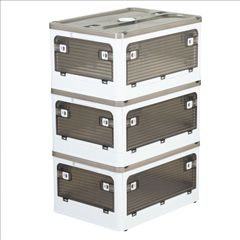 Color:ホワイト_Size:M_Style:折りたたみ式[3個セット] 折りたたみ式収納ボックス Mサイズ ホワイト 蓋付き 積み重ね 全方向から取り出せる 収納ケース 収納 折り畳み コンテナ ボックス プラスチック キャスター付き 組立簡単 [W47㎝