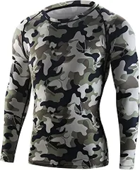 カモフラージュグリーン_S sillictor コンプレッション トップス メンズ 長袖 パワーストレッチ アンダー シャツ コンプレッション ウェア UVカット + 吸汗速乾 迷彩 グリーン S