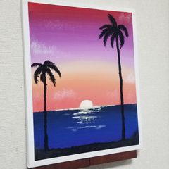 アクリル画(原画)夜の海、イルカ、月明かり - メルカリ