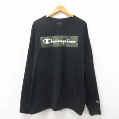 XL/古着 チャンピオン Champion 長袖 Tシャツ メンズ ビッグロゴ 大きいサイズ コットン クルーネック 黒 ブラック 25may20 中古