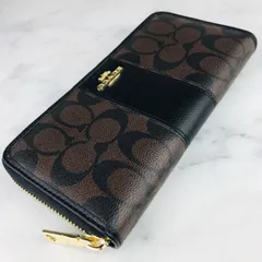 新品同様★COACH・コーチ メタルブランドロゴ シグネ チャー PVC レザー アコーディオン ジップ ウォレット 長財布 ダークブラウン
