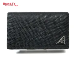 美品 プラダ 現行モデル サフィアーノ トライアングル カードケース コインケース レザー ブラック 2MC105 PRADA /34273