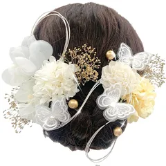 [JZOON] 髪飾り 成人式 水引 ドライフラワー 蝶々飾り 紫陽花 ソーラーローズ 人気 ヘアアクセサリー 前撮り 振袖 卒業式 結婚式 和装 袴 着物 浴衣に ブライダル 花嫁 ホワイト 赤 18点セット シャンパン Y1709