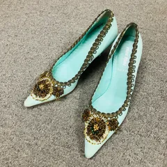 KT Miu Miu Embellished Heels ヴィンテージ ミュウミュウ ビジュー ポインテッドトゥ ハイヒール ブルー 36半