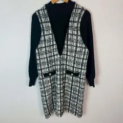 ダイアグラムドッキングワンピース ツイード 総柄 長袖 ブラック ホワイト レディース 古着