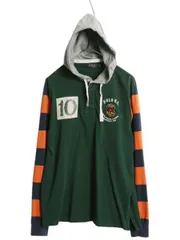 【お得なクーポン配布中!】 ポロ ラルフローレン フード付き 長袖 Tシャツ メンズ L / 古着 パーカー ロンT ラガーシャツ タイプ プルオーバー ナンバリング ボーダー