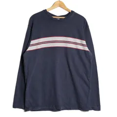 00's オールドネイビー チェストボーダー ロングスリーブ コットン Tシャツ 長袖 (L) 紺 ネイビー ロンT 無地 00年代 旧タグ オールド Y2K　アメリカ古着 USED  ビンテージ ヴィンテージ