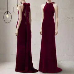 1着のみの特別価格 ベロア生地のサテンリボン付きロングドレス