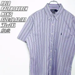 【US古着･00’s~】POLO RALPH LAUREN　ポロラルフローレン　CUSTOM FIT　半袖ストライプシャツ　メンズ　サイズ表記16 40/41　XL~2XL相当　パープル×ホワイト×ブラック