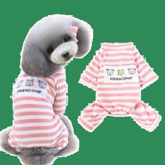 【在庫処分】AmzBarley 犬 ロンパース パジャマ 春 秋 犬服 洋服 ストライプ 小型犬 中型犬 犬の服 ロンパース 四つの足 カバーオール 超柔らかい 通気性 可愛い ドッグウエア 洋服 シャツ ペット服 猫服 寝間着 部屋着 体掻き予防 抜け毛防止
