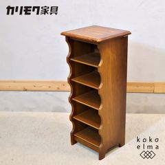 ビンテージカリモク 70-80sビンテージ ギザギザ木製スリムラック 雑誌