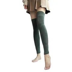 [YOUMMY] レッグウォーマー レディース ロング 冷え対策 ゆったり 抗菌消臭 吸湿性 通気性 ウール混 リブ編み ルーズソックス 指なし ソックス 通学 通勤 ハイソックス 冷房対策 温活 (52-55ＣＭ, グリーン)