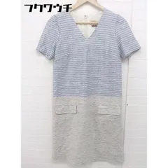 ◇ AMACA アマカ リネン混 ボーダー 半袖 膝丈 ワンピース サイズ38 ブルー グレー レディース  【中古】 【1108270010350】