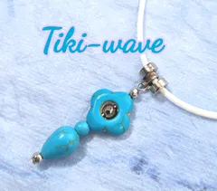 レディースネックレス   フラワー&ドロップ ブルーカラーターコイズ ホワイト紐 T-936