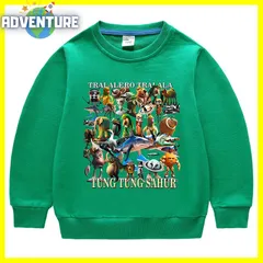 Tung Tung Tung Sahur トゥントゥントゥンサフール 長袖トレーナー ロンT 110 120 130 140 150 キッズ黒ブラック 青ブルー 白ホワイト グレー水色トップス服 Tシャツ イタリアンブレインロット 子供 tsrb20 FR