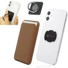 ノーブランド品 スマホにぴったり。くるっと装着 着脱簡単カードケース スマホリング付き ワイヤレス充電対応 iPhone/android対応( ブラウン)