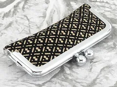 印鑑ケース がま口 口金 シルバー色 はんこケース 黒印伝 No.17 鹿革 白うるし 幾何学模様 10.5mm～12mm おしゃれ 印鑑収納 プレゼントやギフトに！ 10.5ミリ 12ミリ 実印 銀行印 認印 個人ハンコ