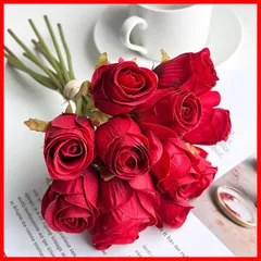【即発送】ウェディングブーケ 花径4×L30cm 12本入 アレンジメント 赤 花材 薔薇 バラ ホーム 造花 デコレーション WillingYou