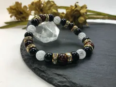 パワーストーン ブレスレット レッドタイガーアイ&オニキス&クラック水晶 （ゴールド）レディース 女性  数珠ブレス 開運 プレゼント ギフト  [4]