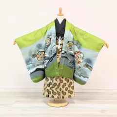 七五三 5歳 男の子 男児 着物 羽織 袴 セット 緑 鷹 A8-1